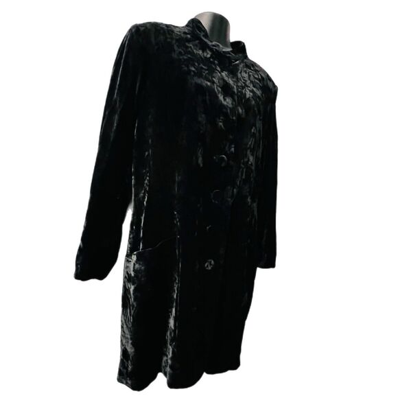 Theory Women's Coat Black Crushed Velvet Front Pockets Button Down Long Sleeve - Picture 4 of 12